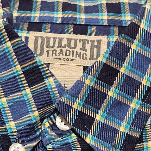 Mens Duluth Trading Co. Blue Plaid Long Sleeve Button-Down Shirt Cotton Blend Cl - Picture 3 of 16